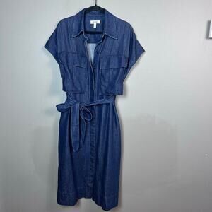 cos organic cotton denim dress COS Belted Organic Cotton Denim Dress